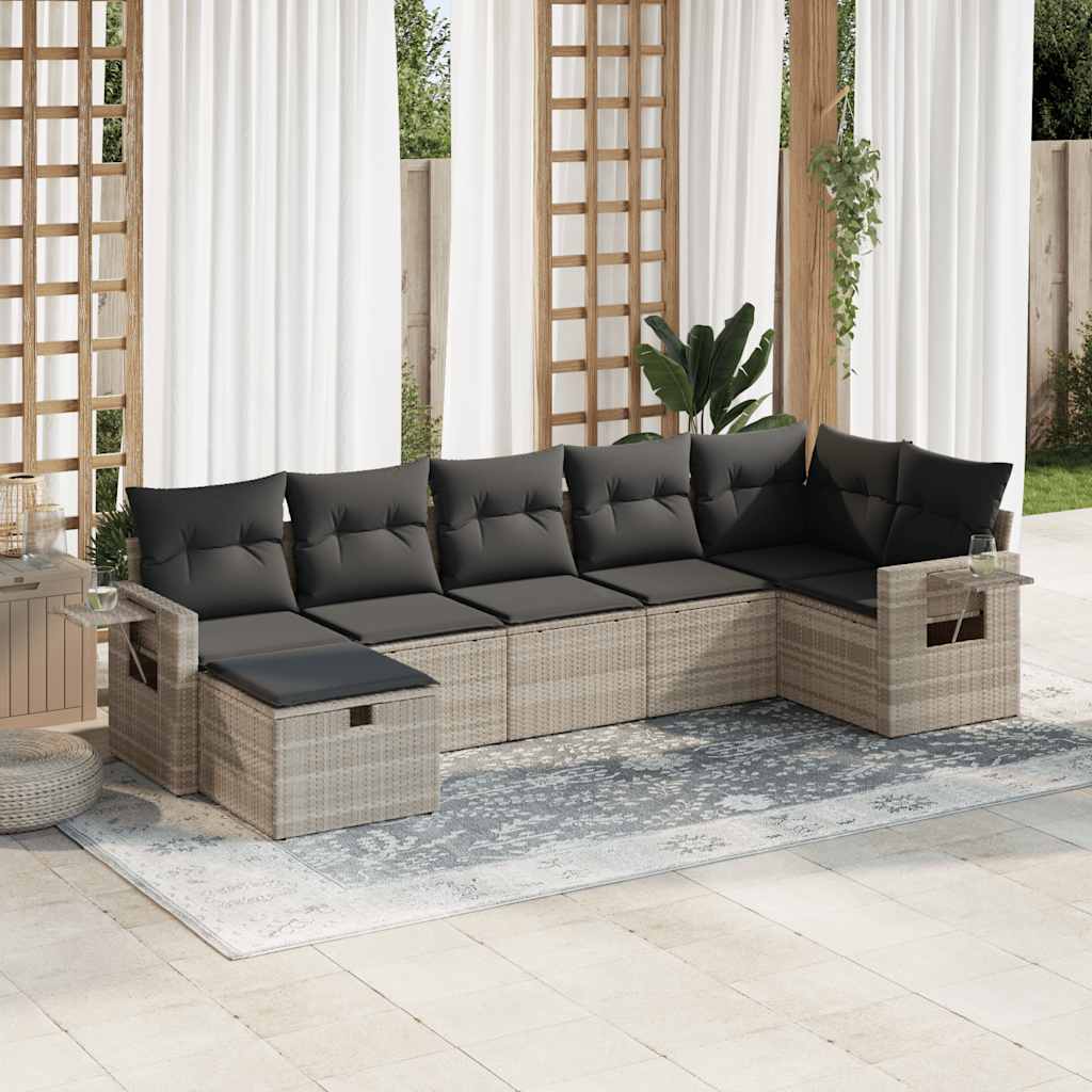 7-tlg. Garten-Sofagarnitur mit Kissen Schwarz Poly Rattan