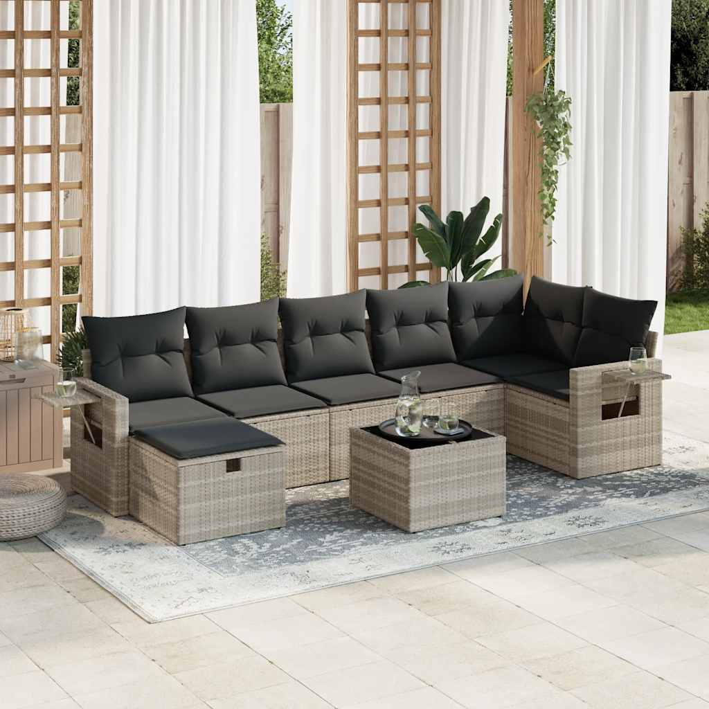 7-tlg. Garten-Sofagarnitur mit Kissen Schwarz Poly Rattan