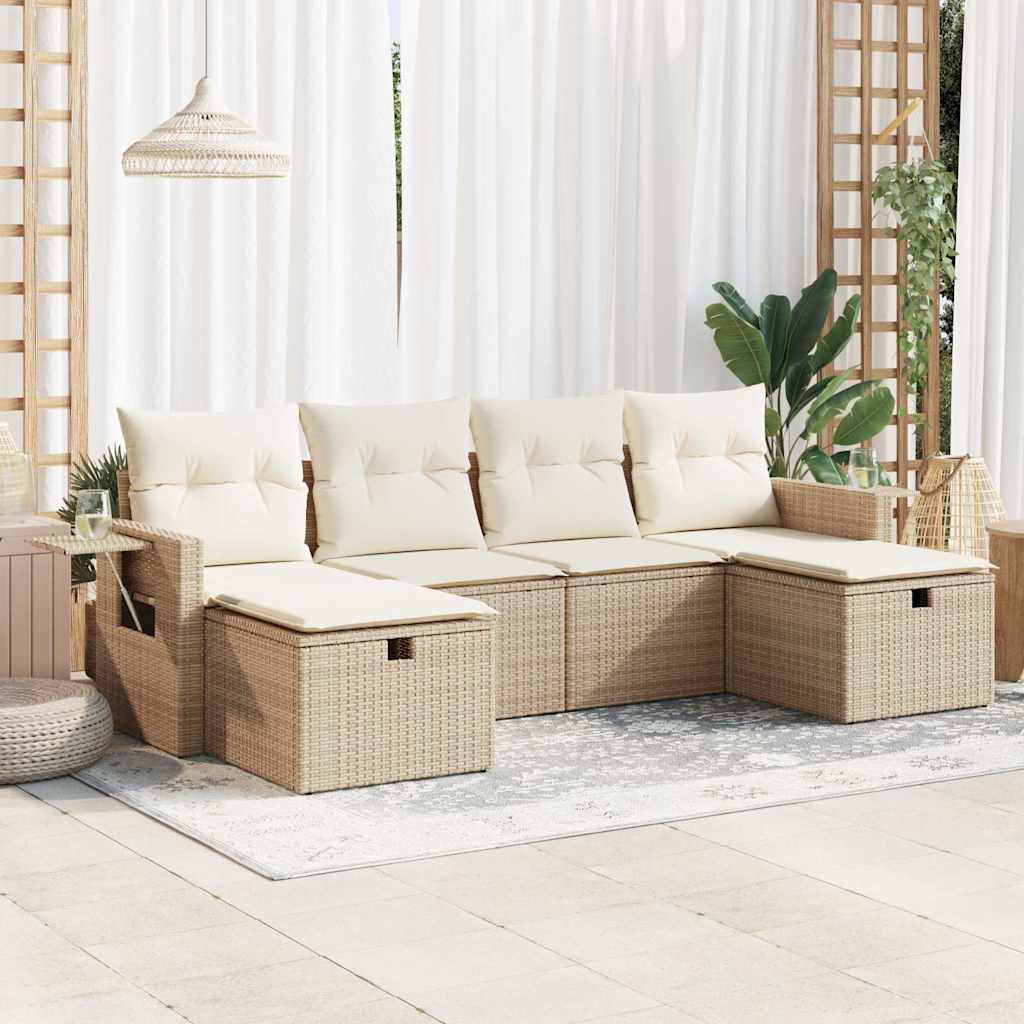 6-tlg. Garten-Sofagarnitur mit Kissen Schwarz Poly Rattan