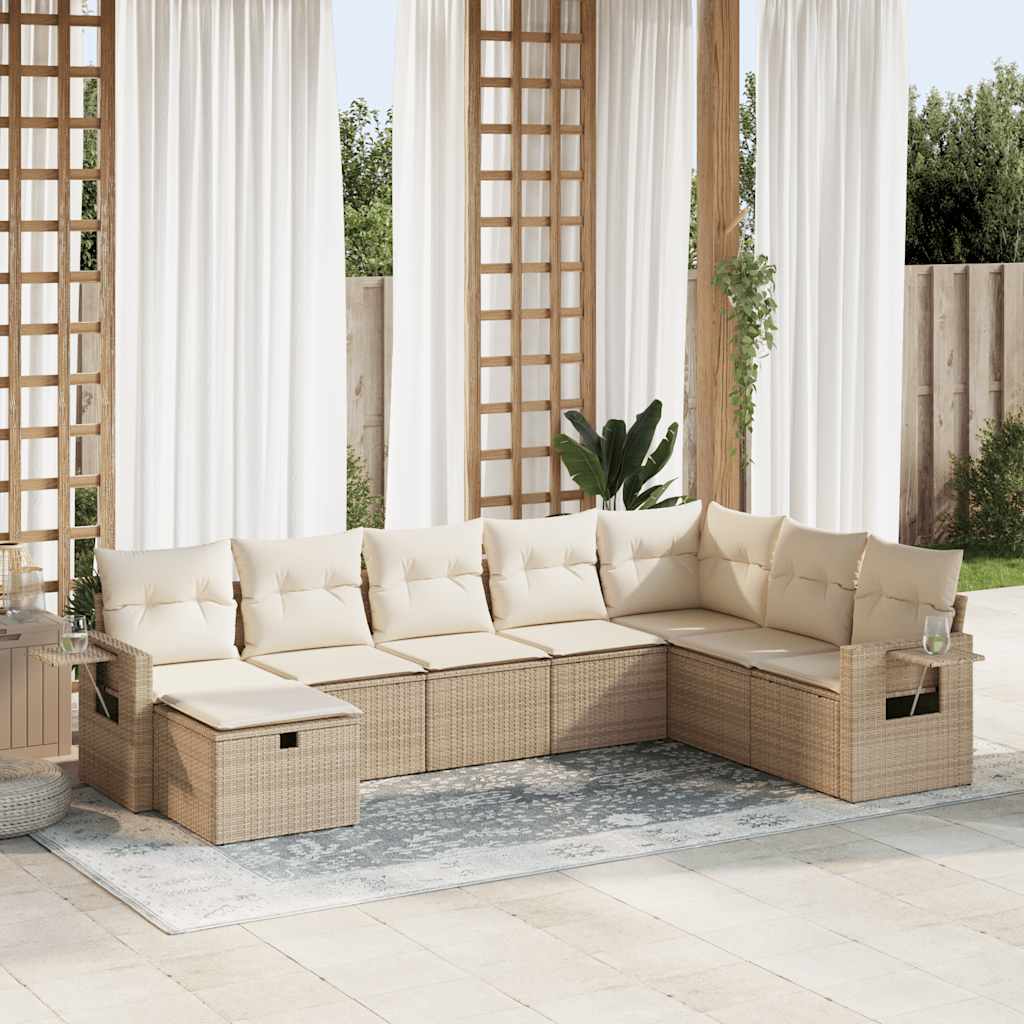 8-tlg. Garten-Sofagarnitur mit Kissen Schwarz Poly Rattan
