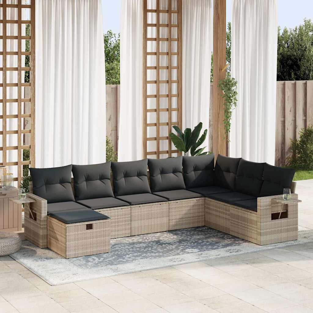 8-tlg. Garten-Sofagarnitur mit Kissen Schwarz Poly Rattan
