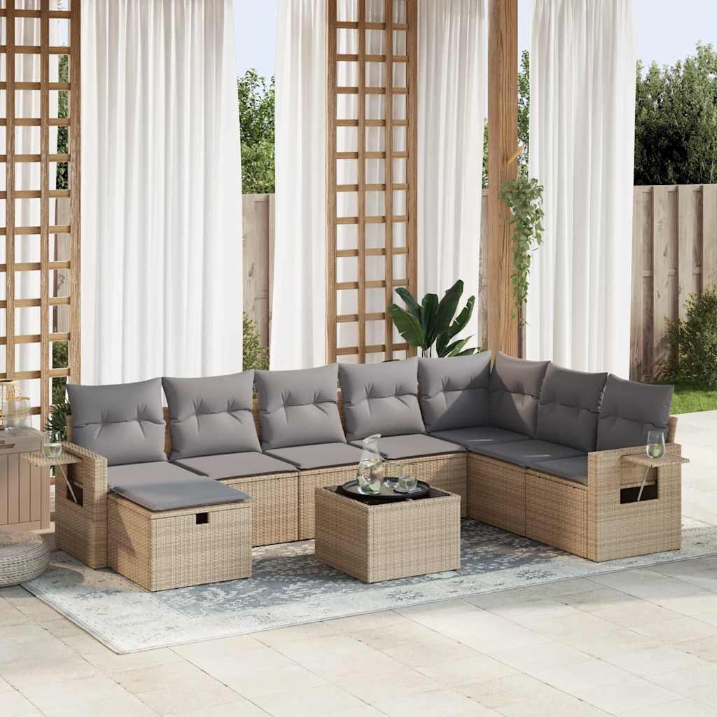 8-tlg. Garten-Sofagarnitur mit Kissen Schwarz Poly Rattan
