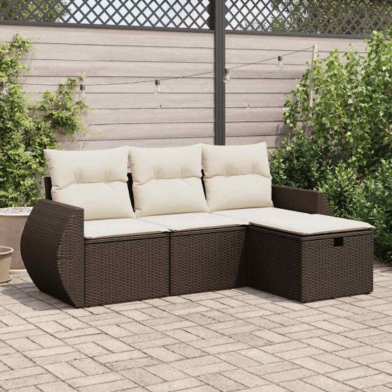 4-tlg. Garten-Sofagarnitur mit Kissen Schwarz Poly Rattan