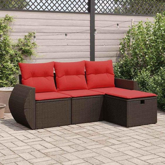 4-tlg. Garten-Sofagarnitur mit Kissen Grau Poly Rattan