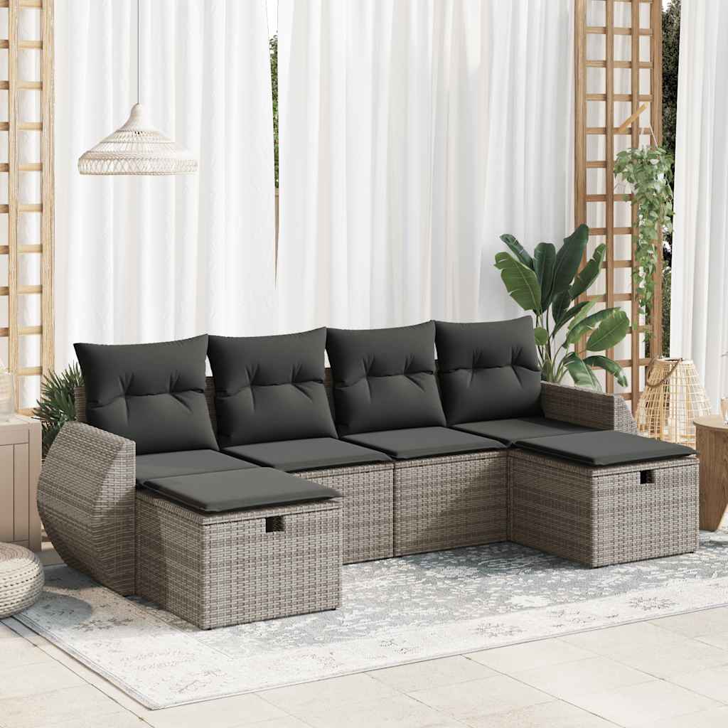 6-tlg. Garten-Sofagarnitur mit Kissen Schwarz Poly Rattan