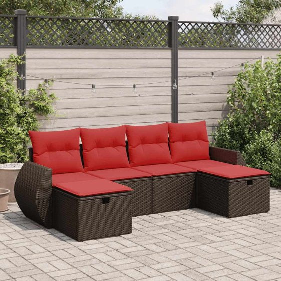 6-tlg. Garten-Sofagarnitur mit Kissen Grau Poly Rattan