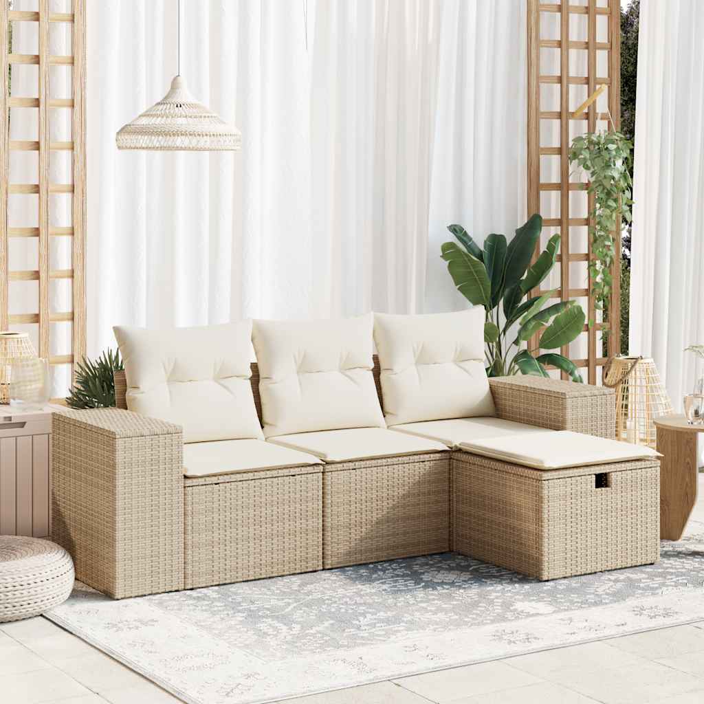 4-tlg. Garten-Sofagarnitur mit Kissen Schwarz Poly Rattan