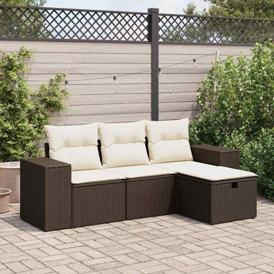 4-tlg. Garten-Sofagarnitur mit Kissen Schwarz Poly Rattan