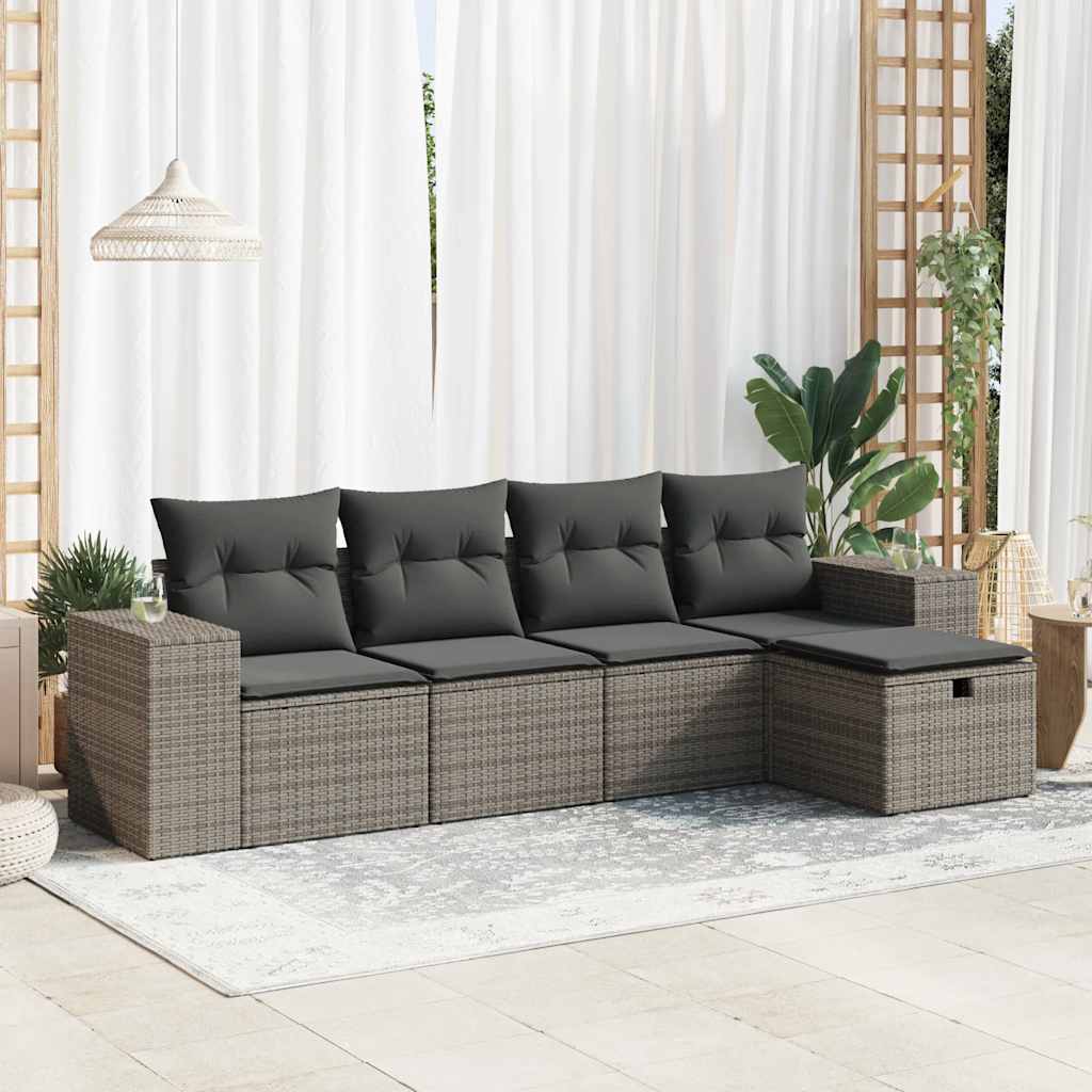 5-tlg. Garten-Sofagarnitur mit Kissen Schwarz Poly Rattan
