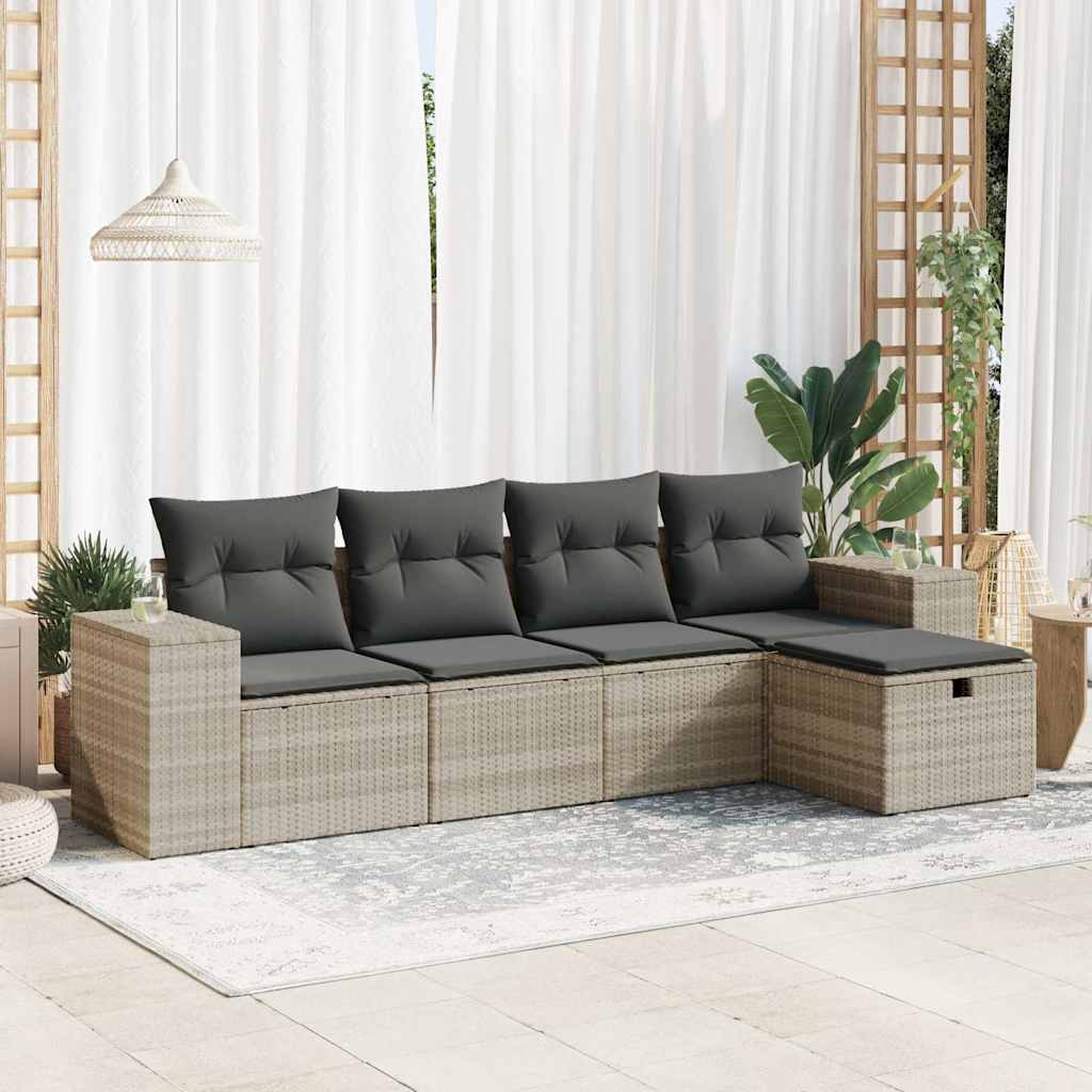 5-tlg. Garten-Sofagarnitur mit Kissen Schwarz Poly Rattan