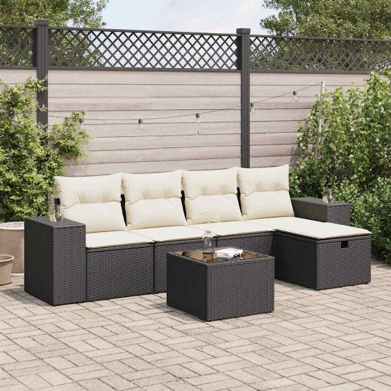 5-tlg. Garten-Sofagarnitur mit Kissen Schwarz Poly Rattan