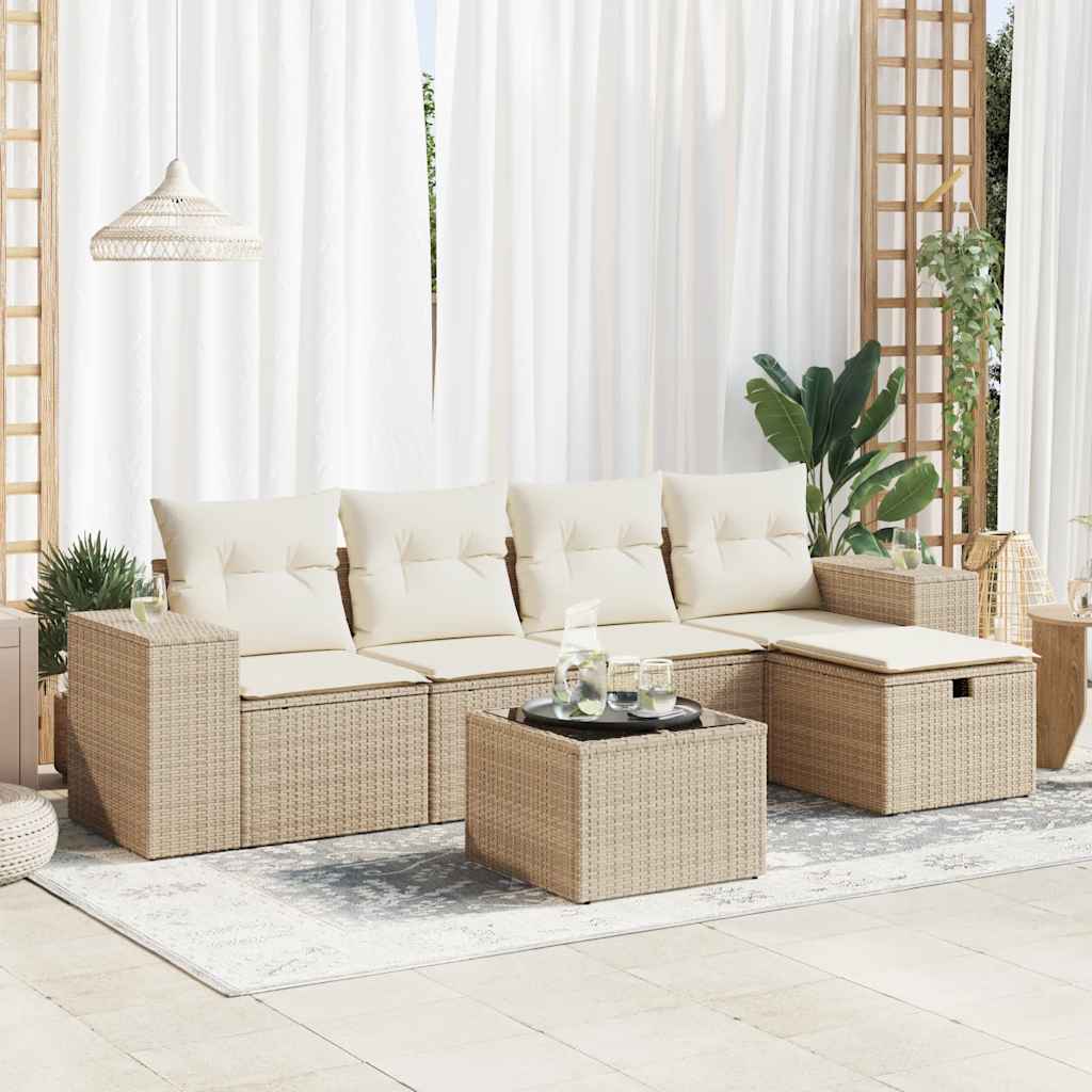 5-tlg. Garten-Sofagarnitur mit Kissen Schwarz Poly Rattan