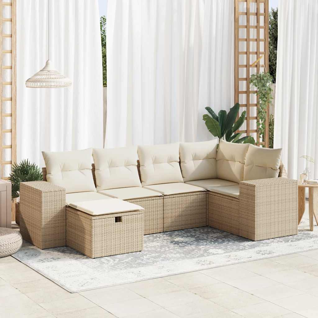6-tlg. Garten-Sofagarnitur mit Kissen Schwarz Poly Rattan