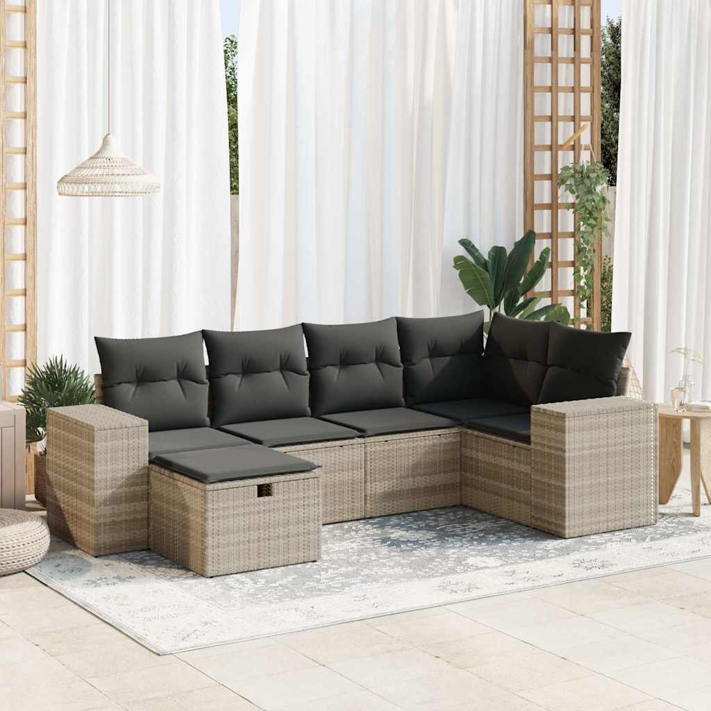 6-tlg. Garten-Sofagarnitur mit Kissen Schwarz Poly Rattan