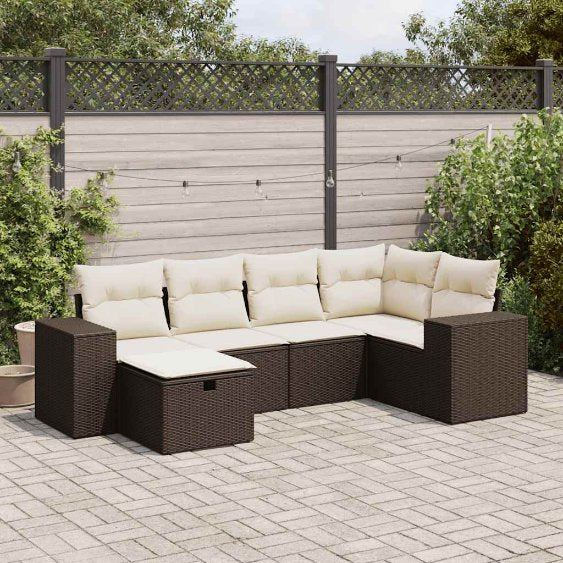 6-tlg. Garten-Sofagarnitur mit Kissen Schwarz Poly Rattan