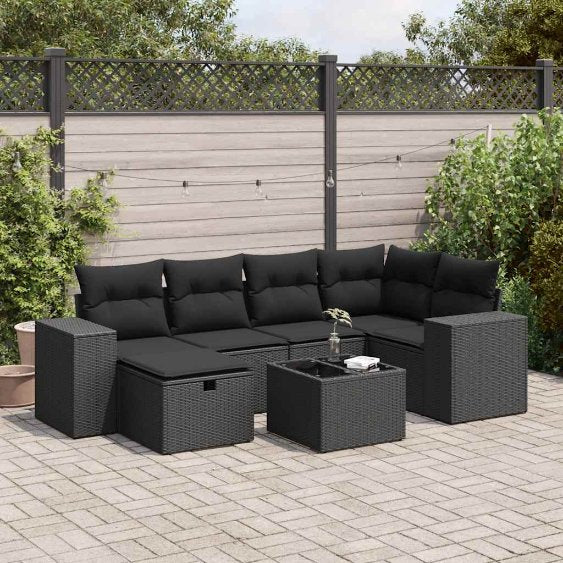 6-tlg. Garten-Sofagarnitur mit Kissen Schwarz Poly Rattan