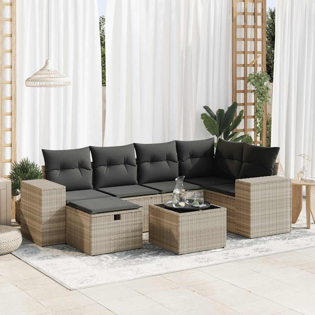 6-tlg. Garten-Sofagarnitur mit Kissen Schwarz Poly Rattan