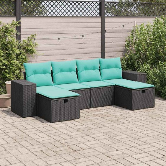 6-tlg. Garten-Sofagarnitur mit Kissen Grau Poly Rattan