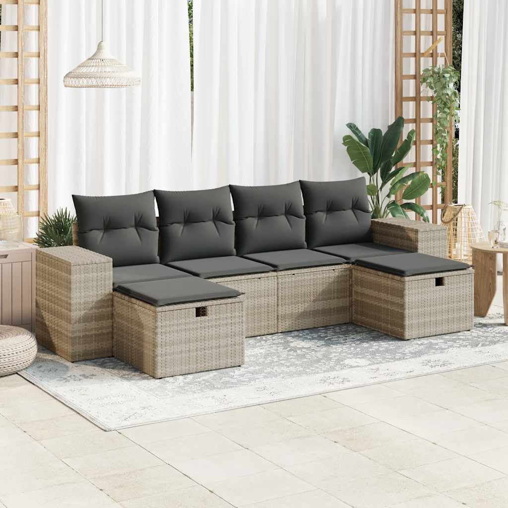 6-tlg. Garten-Sofagarnitur mit Kissen Schwarz Poly Rattan