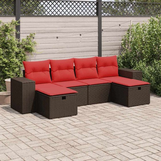 6-tlg. Garten-Sofagarnitur mit Kissen Grau Poly Rattan