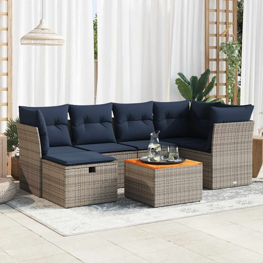 7-tlg. Garten-Sofagarnitur mit Kissen Schwarz Poly Rattan