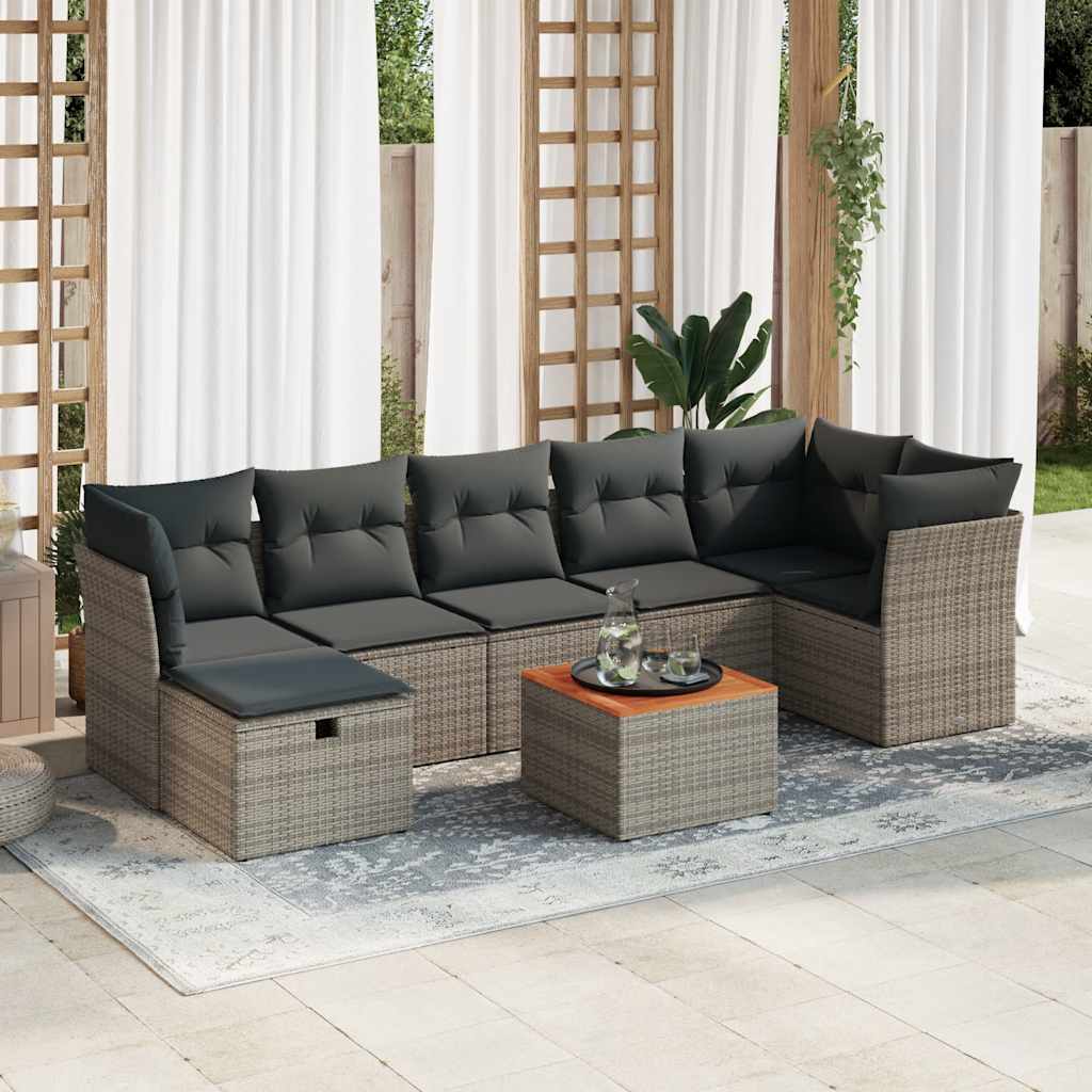 8-tlg. Garten-Sofagarnitur mit Kissen Schwarz Poly Rattan