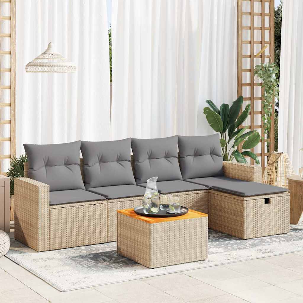 6-tlg. Garten-Sofagarnitur mit Kissen Schwarz Poly Rattan