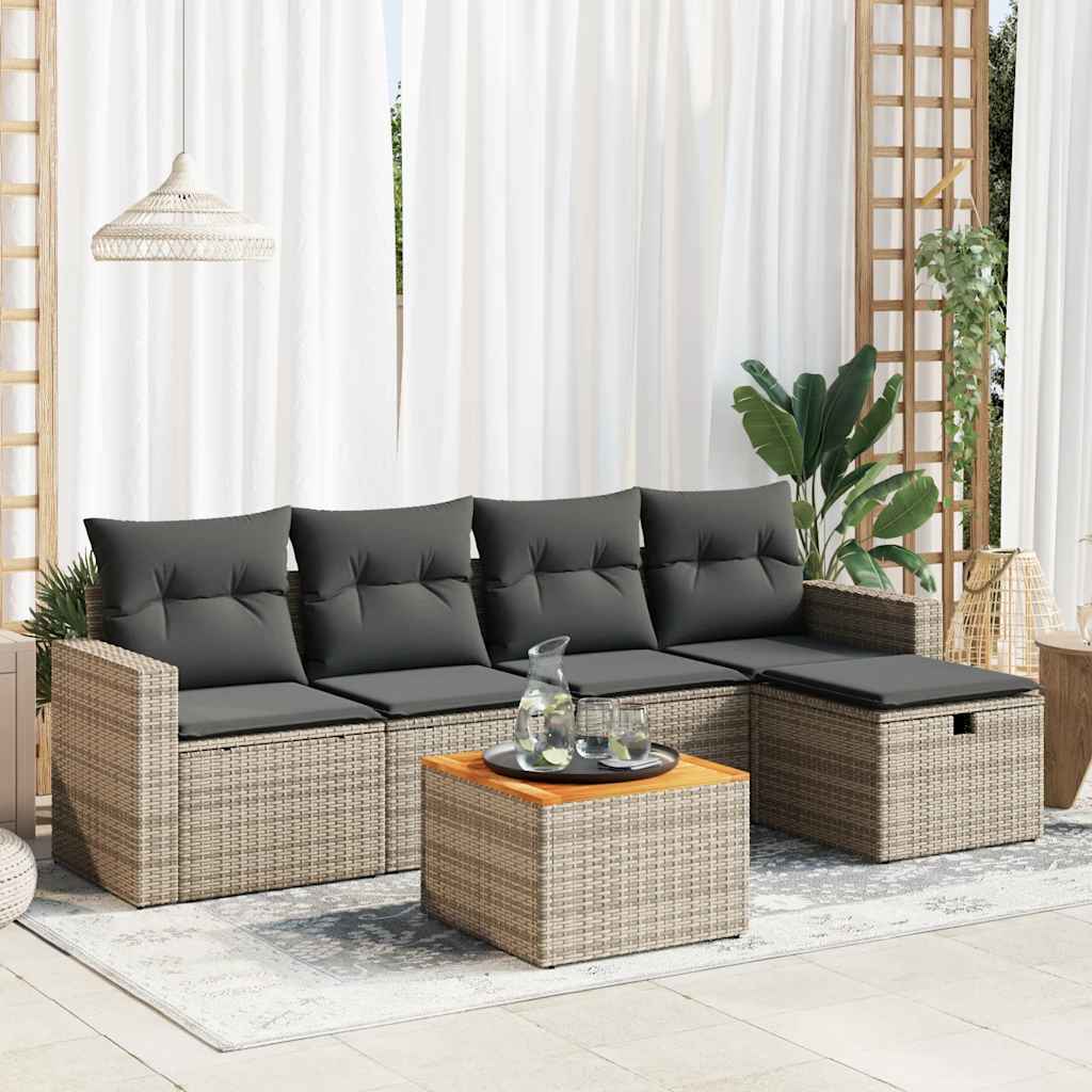 6-tlg. Garten-Sofagarnitur mit Kissen Schwarz Poly Rattan