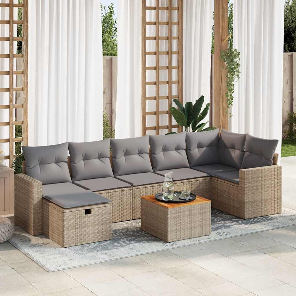 8-tlg. Garten-Sofagarnitur mit Kissen Schwarz Poly Rattan