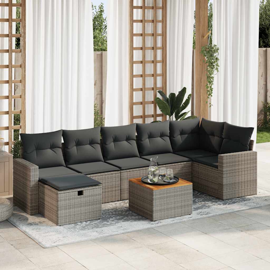 8-tlg. Garten-Sofagarnitur mit Kissen Schwarz Poly Rattan