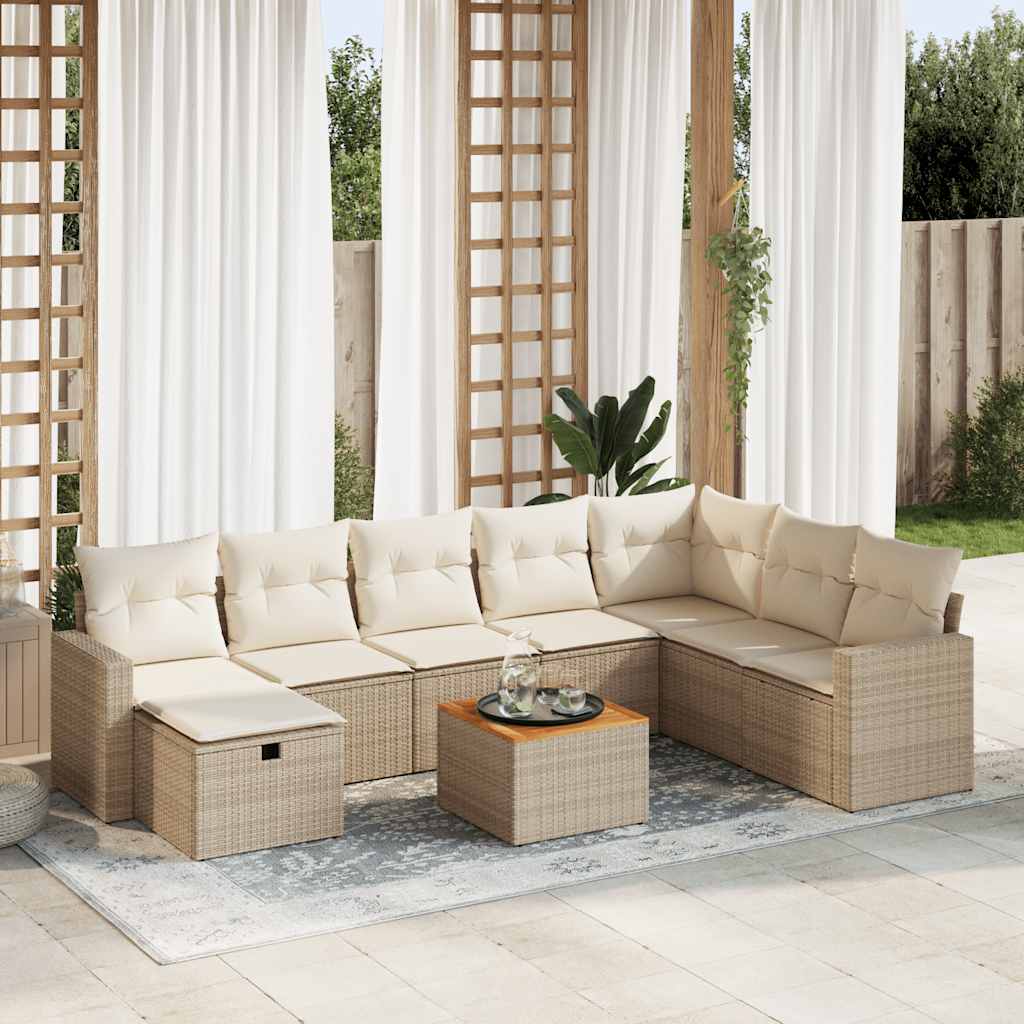 9-tlg. Garten-Sofagarnitur mit Kissen Schwarz Poly Rattan
