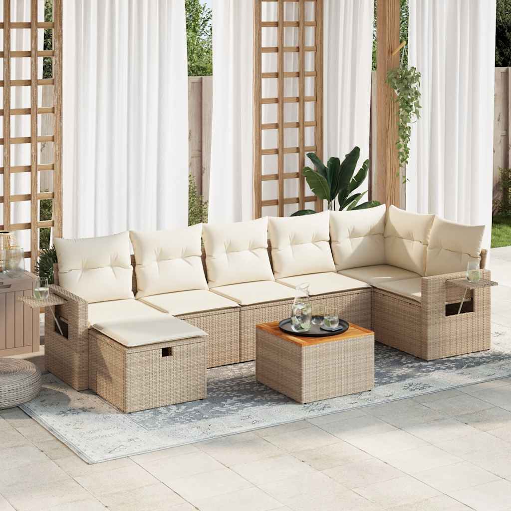 8-tlg. Garten-Sofagarnitur mit Kissen Schwarz Poly Rattan