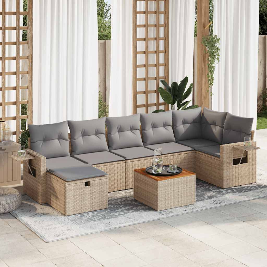 8-tlg. Garten-Sofagarnitur mit Kissen Schwarz Poly Rattan