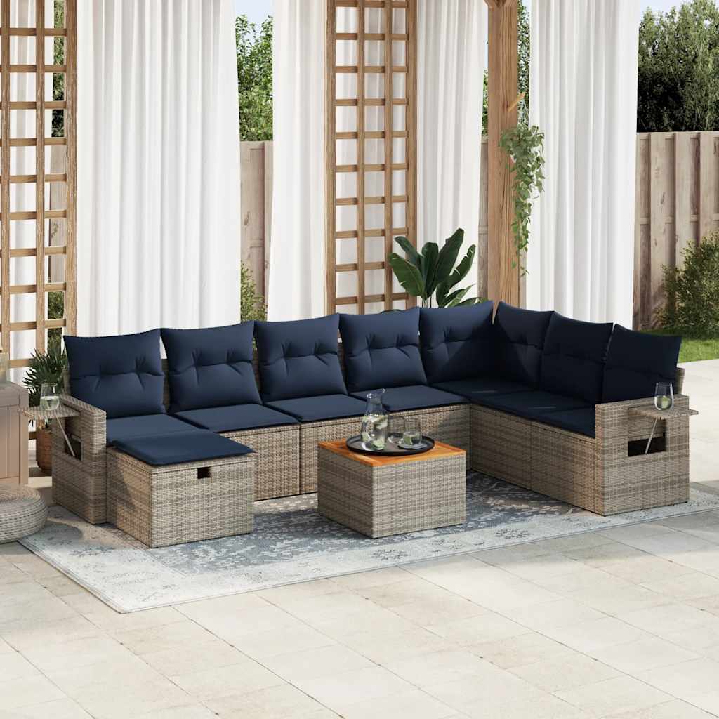9-tlg. Garten-Sofagarnitur mit Kissen Schwarz Poly Rattan