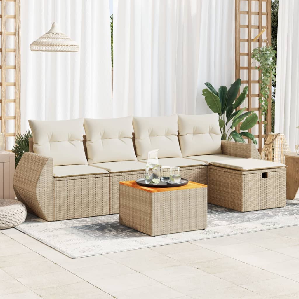 6-tlg. Garten-Sofagarnitur mit Kissen Schwarz Poly Rattan