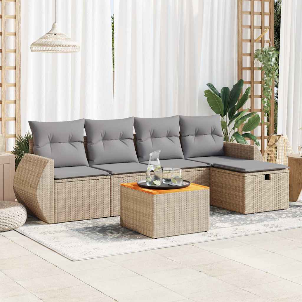 6-tlg. Garten-Sofagarnitur mit Kissen Schwarz Poly Rattan