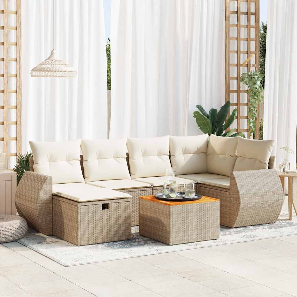7-tlg. Garten-Sofagarnitur mit Kissen Schwarz Poly Rattan