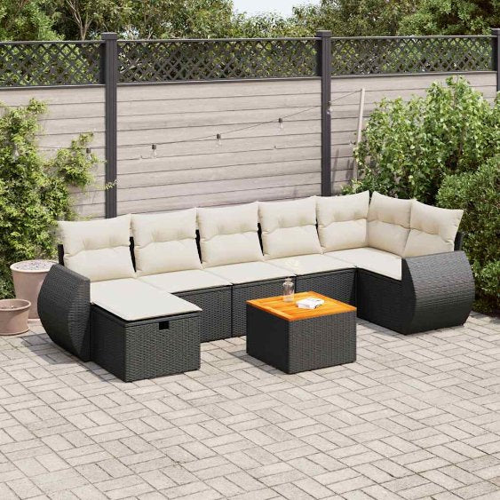 8-tlg. Garten-Sofagarnitur mit Kissen Schwarz Poly Rattan