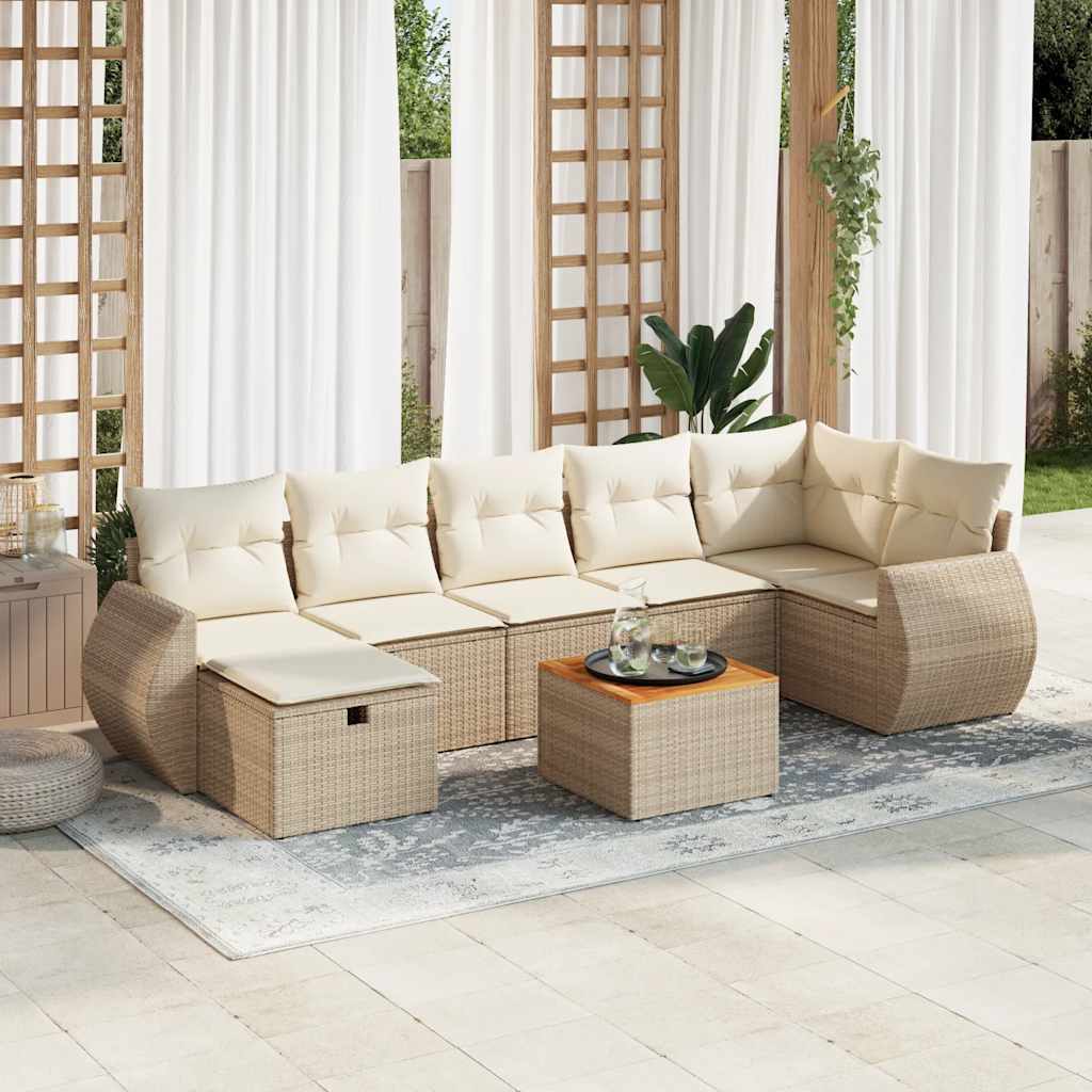 8-tlg. Garten-Sofagarnitur mit Kissen Schwarz Poly Rattan