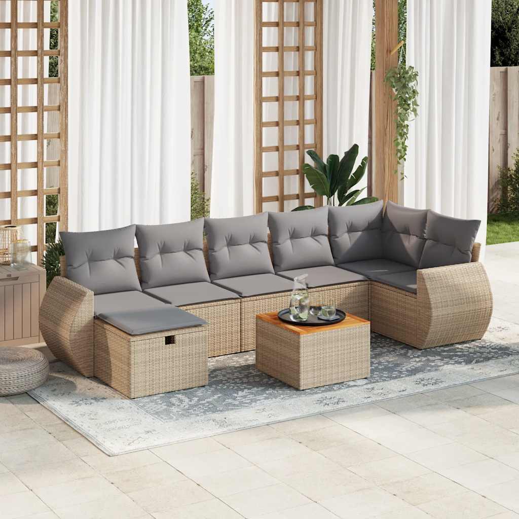 8-tlg. Garten-Sofagarnitur mit Kissen Schwarz Poly Rattan