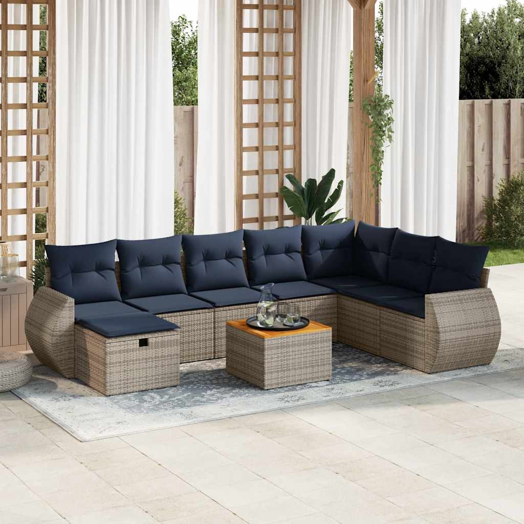 9-tlg. Garten-Sofagarnitur mit Kissen Schwarz Poly Rattan