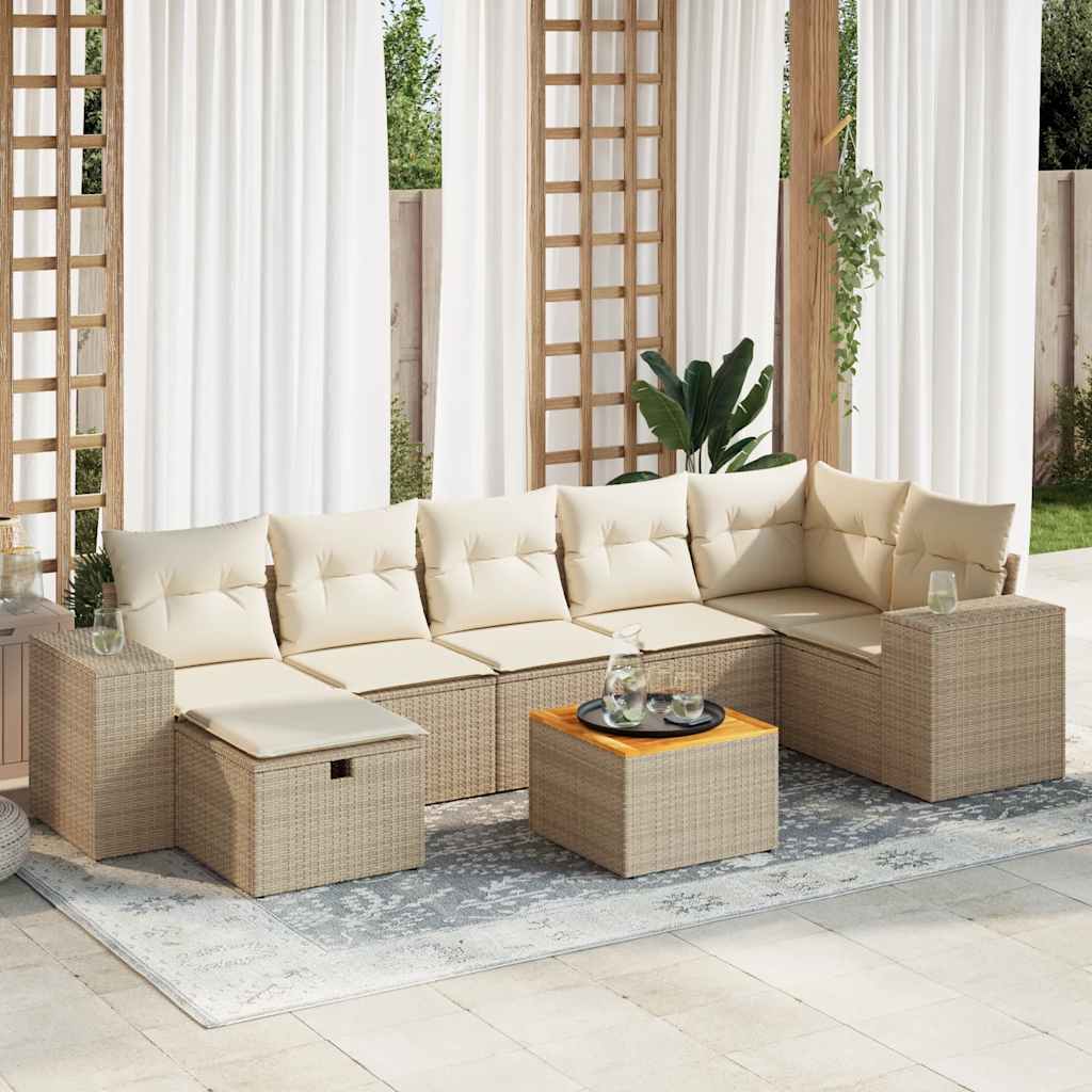 8-tlg. Garten-Sofagarnitur mit Kissen Schwarz Poly Rattan