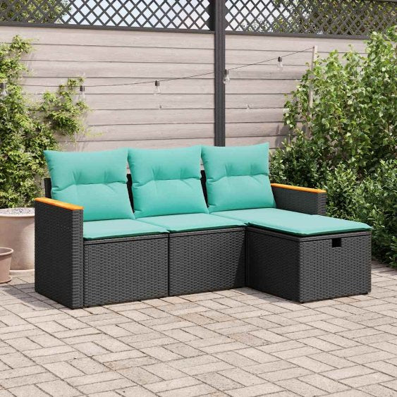 4-tlg. Garten-Sofagarnitur mit Kissen Grau Poly Rattan