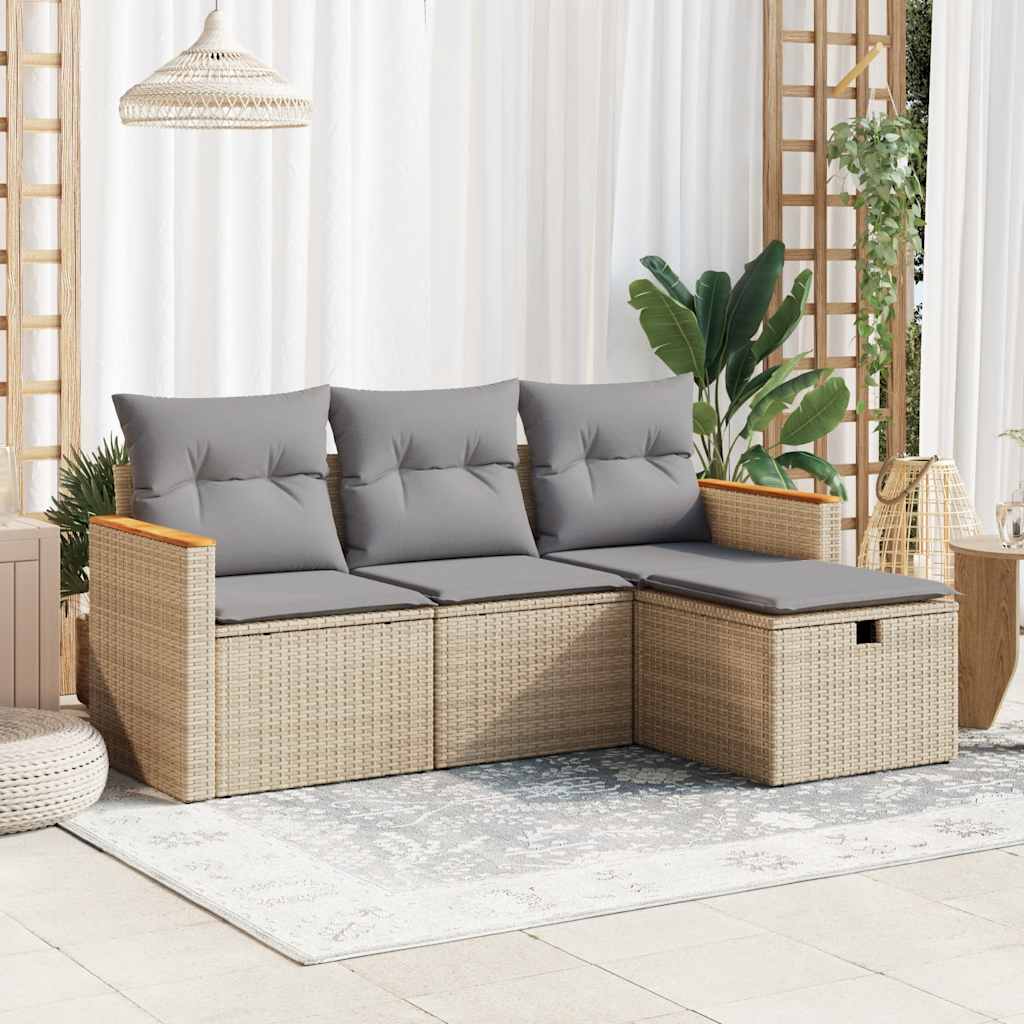 4-tlg. Garten-Sofagarnitur mit Kissen Schwarz Poly Rattan