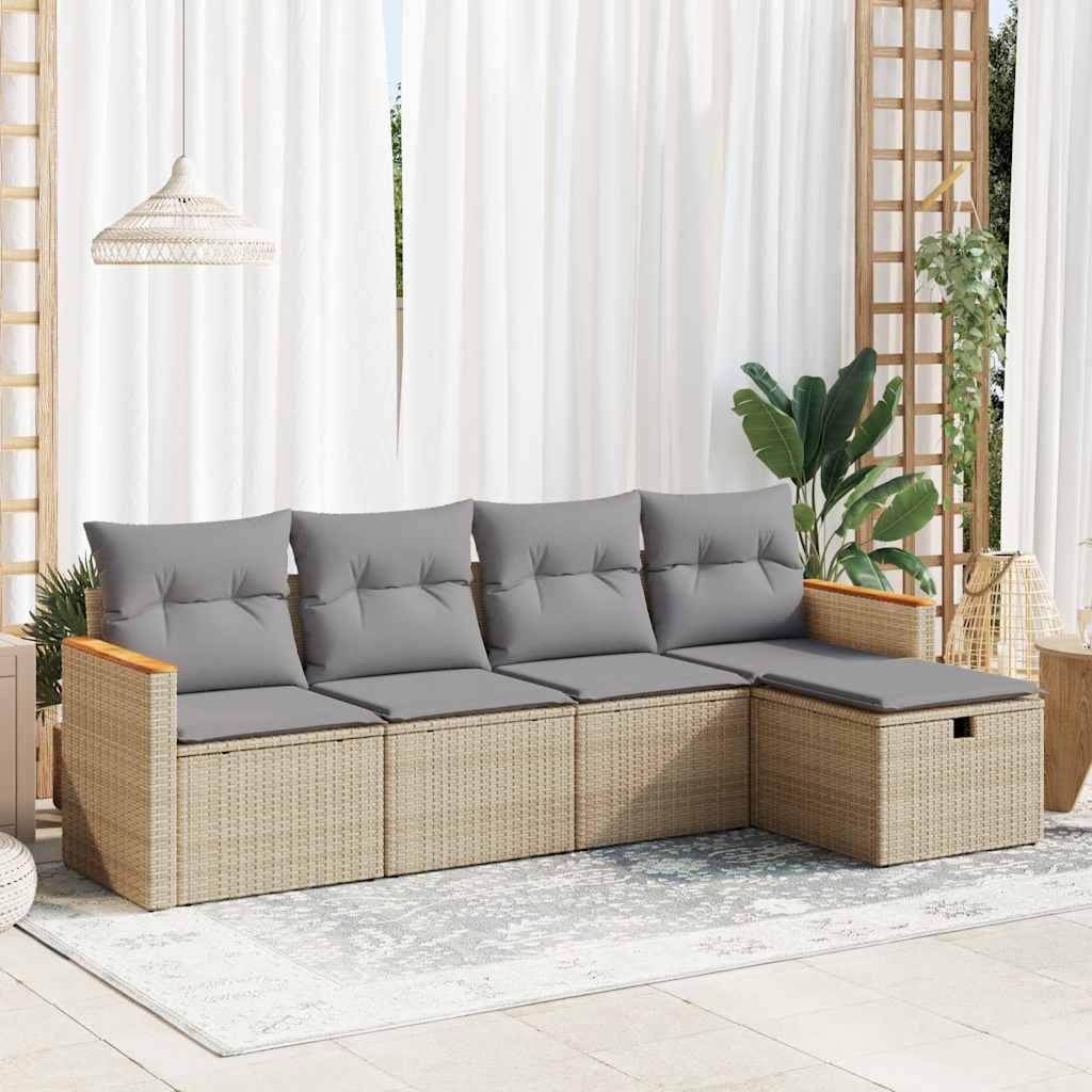 5-tlg. Garten-Sofagarnitur mit Kissen Schwarz Poly Rattan