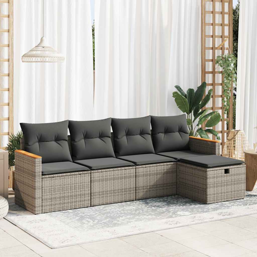 5-tlg. Garten-Sofagarnitur mit Kissen Schwarz Poly Rattan