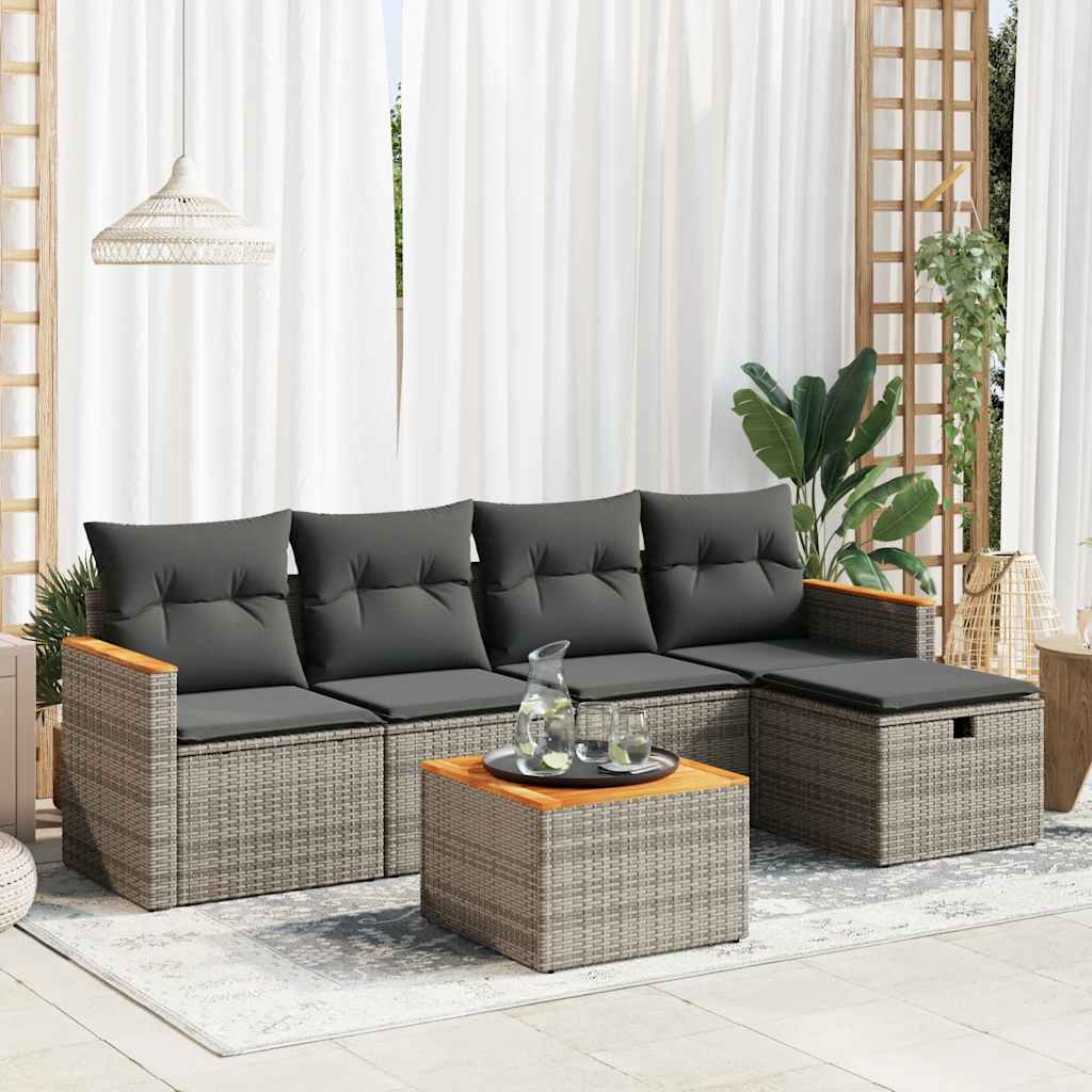 5-tlg. Garten-Sofagarnitur mit Kissen Schwarz Poly Rattan