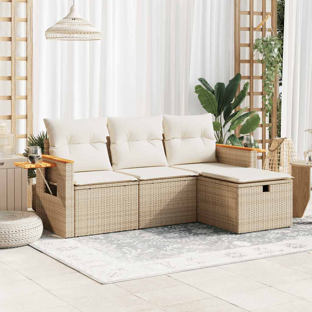 4-tlg. Garten-Sofagarnitur mit Kissen Schwarz Poly Rattan