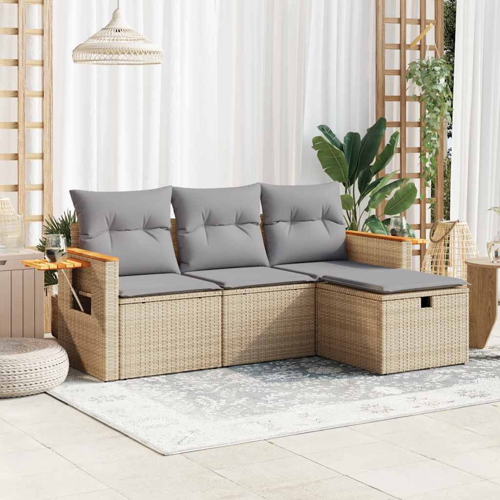4-tlg. Garten-Sofagarnitur mit Kissen Schwarz Poly Rattan