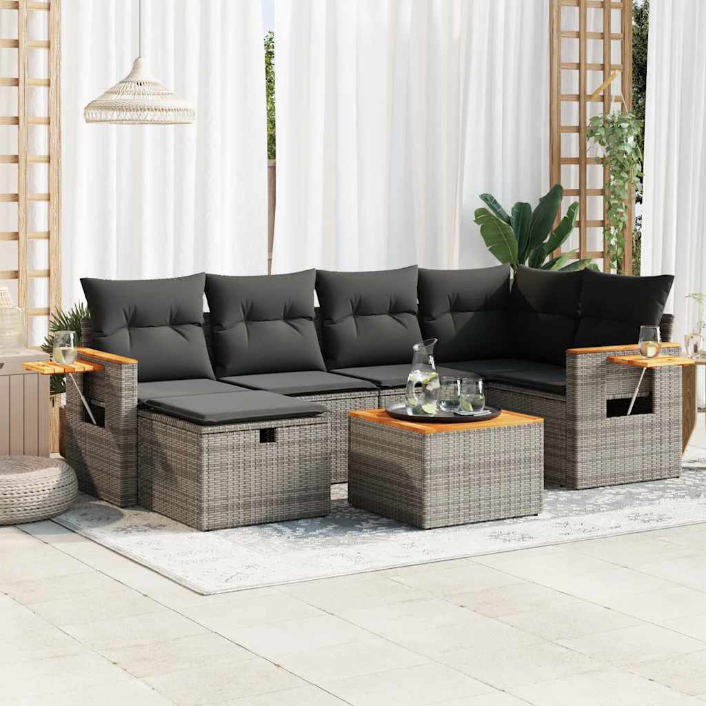 6-tlg. Garten-Sofagarnitur mit Kissen Schwarz Poly Rattan